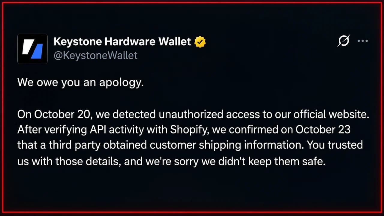 Keystone Wallet Data Breach Exposes Buyers' Addresses to Scammers