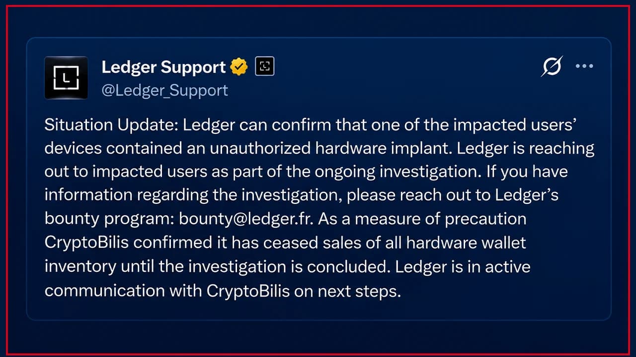 Ledger Confirms Hidden Hardware Implant in Affected User's Wallet