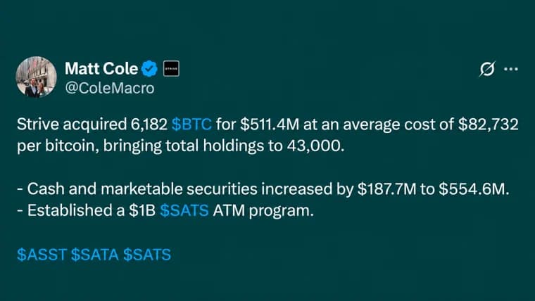 Strive Scoops up 6,182 Bitcoin Pushing Stash Total to 43,000 BTC
