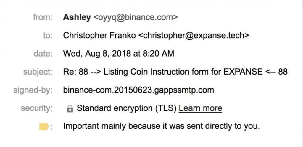 Cryptowhispers: Binance Token Listing Quote 400 Bitcoin, $2,517,996