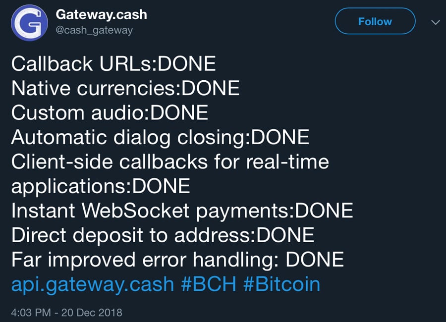 Bitcoin Cash Payment API Gateway.cash Adds a Variety of New Features