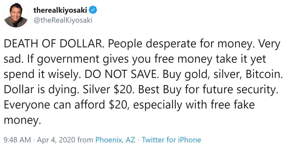 Rich Dad Poor Dad Author Robert Kiyosaki: Dollar Is Dying, Buy Bitcoin