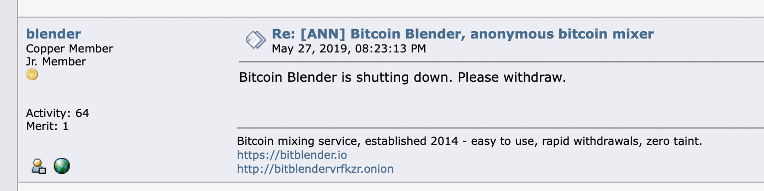 Mixing Service Bitcoin Blender Quits After Bestmixer Takedown