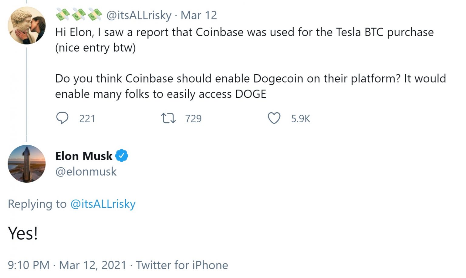 Elon Musk Wants Coinbase to List Dogecoin as the ...