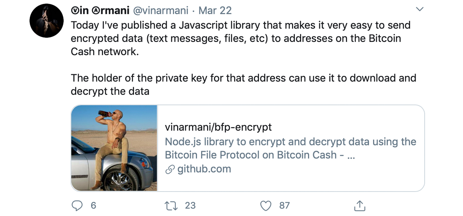 Cointext Cofounder Unveils BFP Encrypt - Send Encrypted Data to Bitcoin Cash Addresses