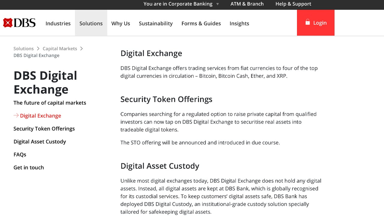 Southeast Asia's largest DBS bank plans to launch a cryptocurrency exchange