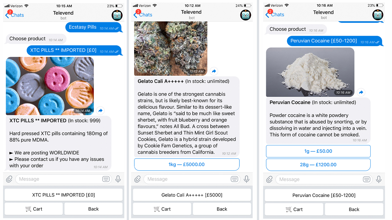 The robot drug dealer system on Telegram allows people to buy illegal products in Bitcoin